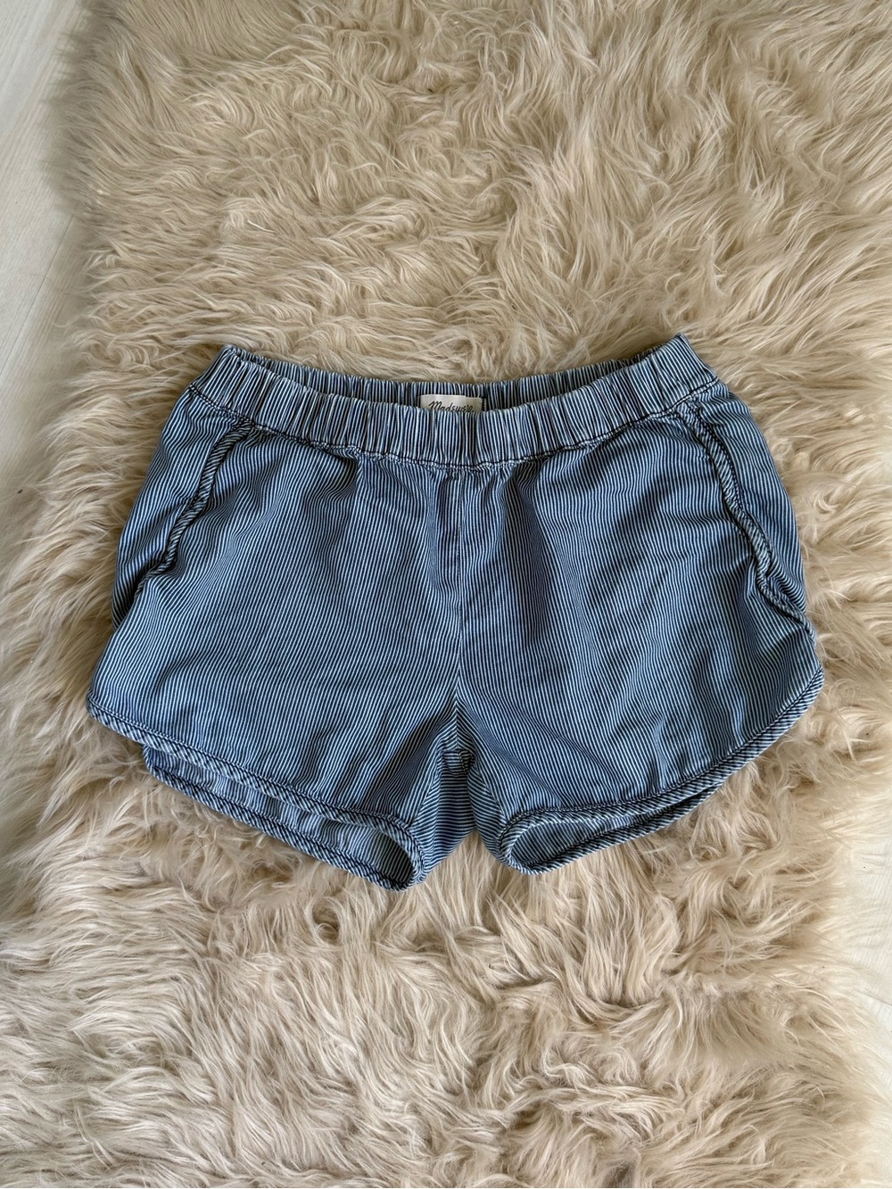 Madewell Blue Striped Cotton Blend Shorts